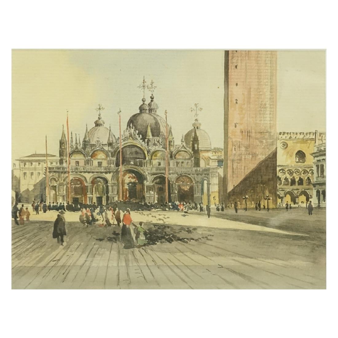 Manner Of Giuseppe Bernardino Bison (1762-1844): Manner Of Giuseppe Bernardino Bison, Italian (1762-1844)Watercolor on paper "St Mark's Square, Venice". Unsigned. Measures 7-1/4" x 9" (sight), frame measures 12" x 13-3/4". Condition: Good condition.