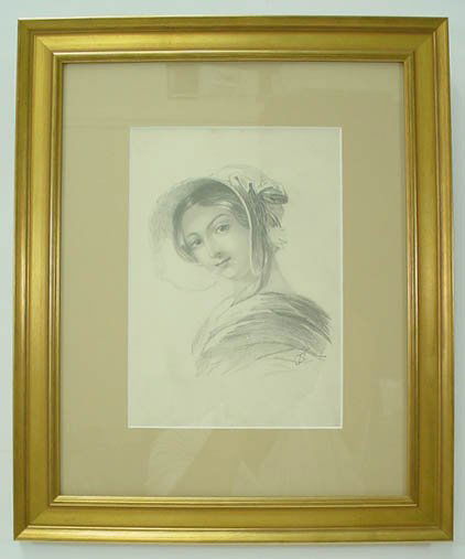 attributed: Thomas Sully American Pencil Drawing: attributed to: Thomas Sully American (1783-1872) Pencil Drawing "Girl with Bonnet and Big Eyes" Signed TS Lower Right. Minor Foxing Near Top and Bottom Matting or else Very Good Condition. Shipping $4