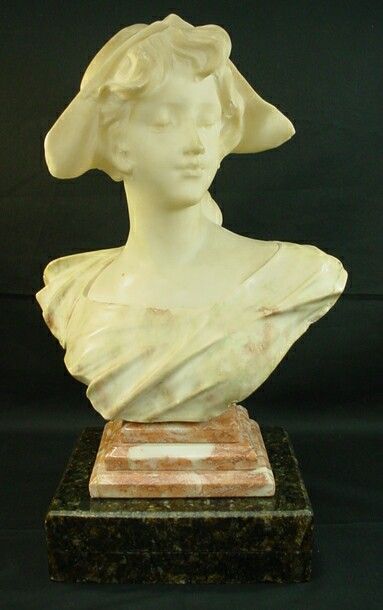 Alabaster and Marble Bust Mounted on Stepped Marb