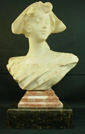 Alabaster and Marble Bust Mounted on Stepped Marb - 2
