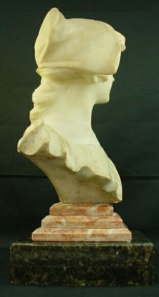 Alabaster and Marble Bust Mounted on Stepped Marb - 5