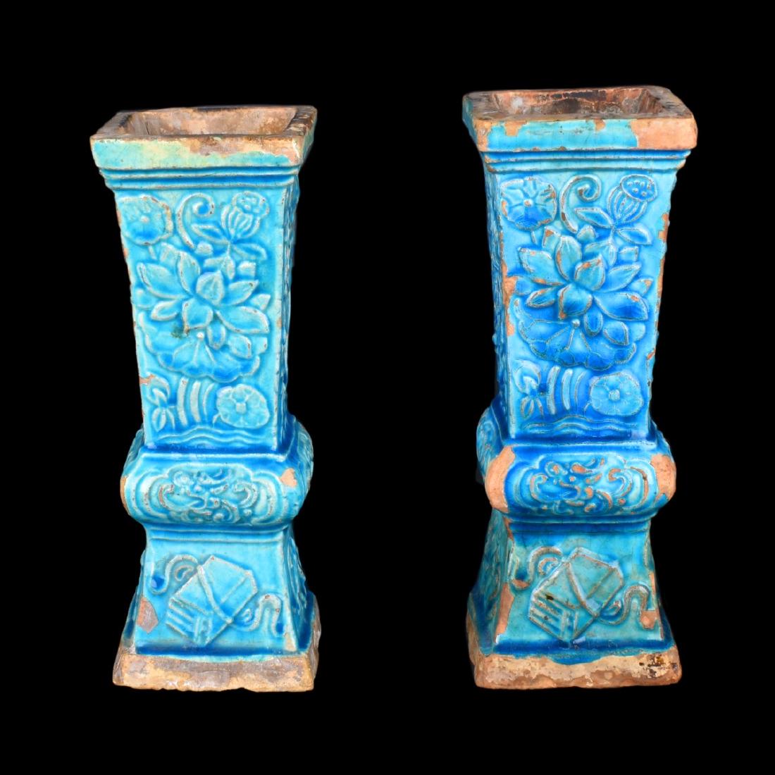 Pair Chinese Turquoise Glazed Vases (1 of 6)