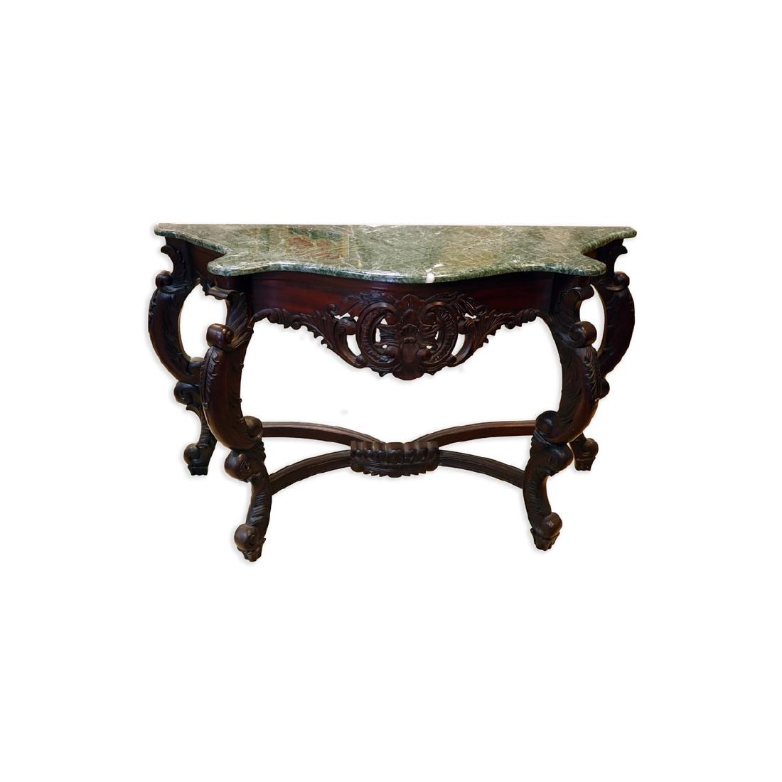 20C Carved Mahogany, Marble Top Console Table (1 of 4)
