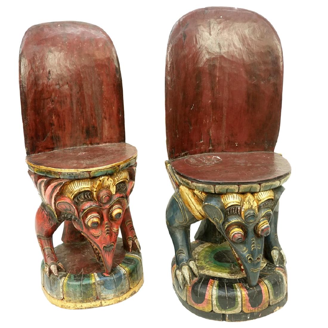Pair of Balinese Polychrome Lacquered Chairs (1 of 6)