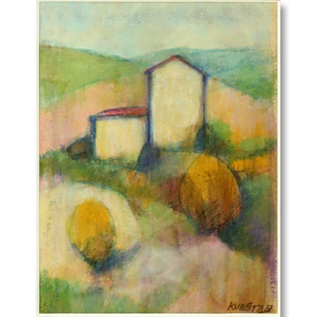 In The Style Of: Bohumil Kubista Czech W/C: In The Style Of: Bohumil Kubista Czech ( 1884-1918) Watercolor on card "Tuscan Farmhouse" Signed lower right. Measures 7-1/4" x 5-3/4" (sight), frame measures 11" x 9-1/4". Condition: Good condition. 