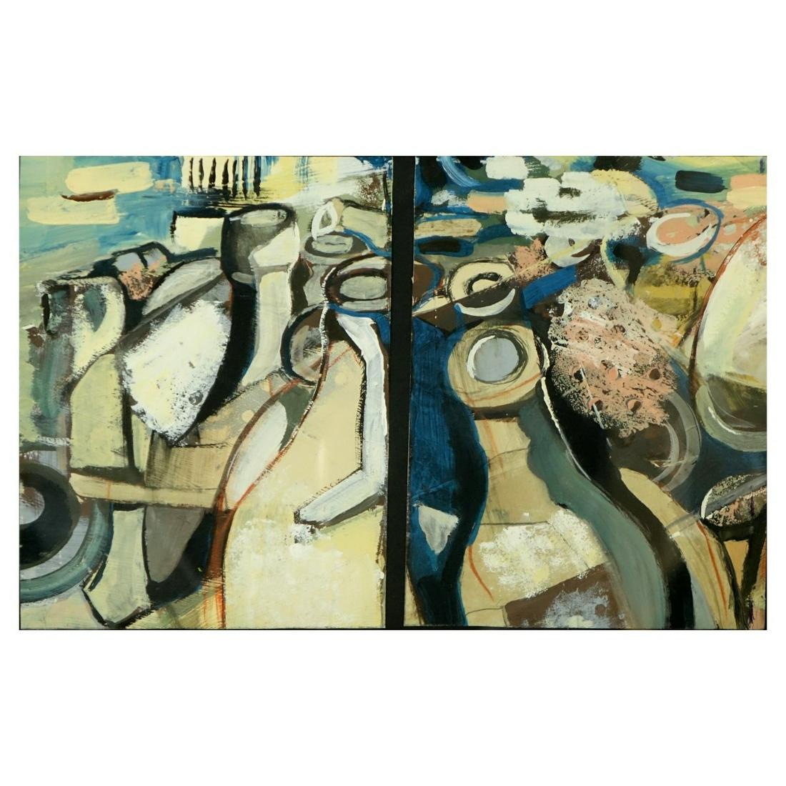 Two Mid-Century Abstract Oil on Paper (1 of 7)