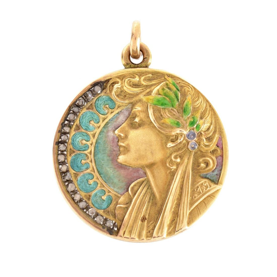 Art Nouveau 14K and Enamel Pendant (1 of 6)