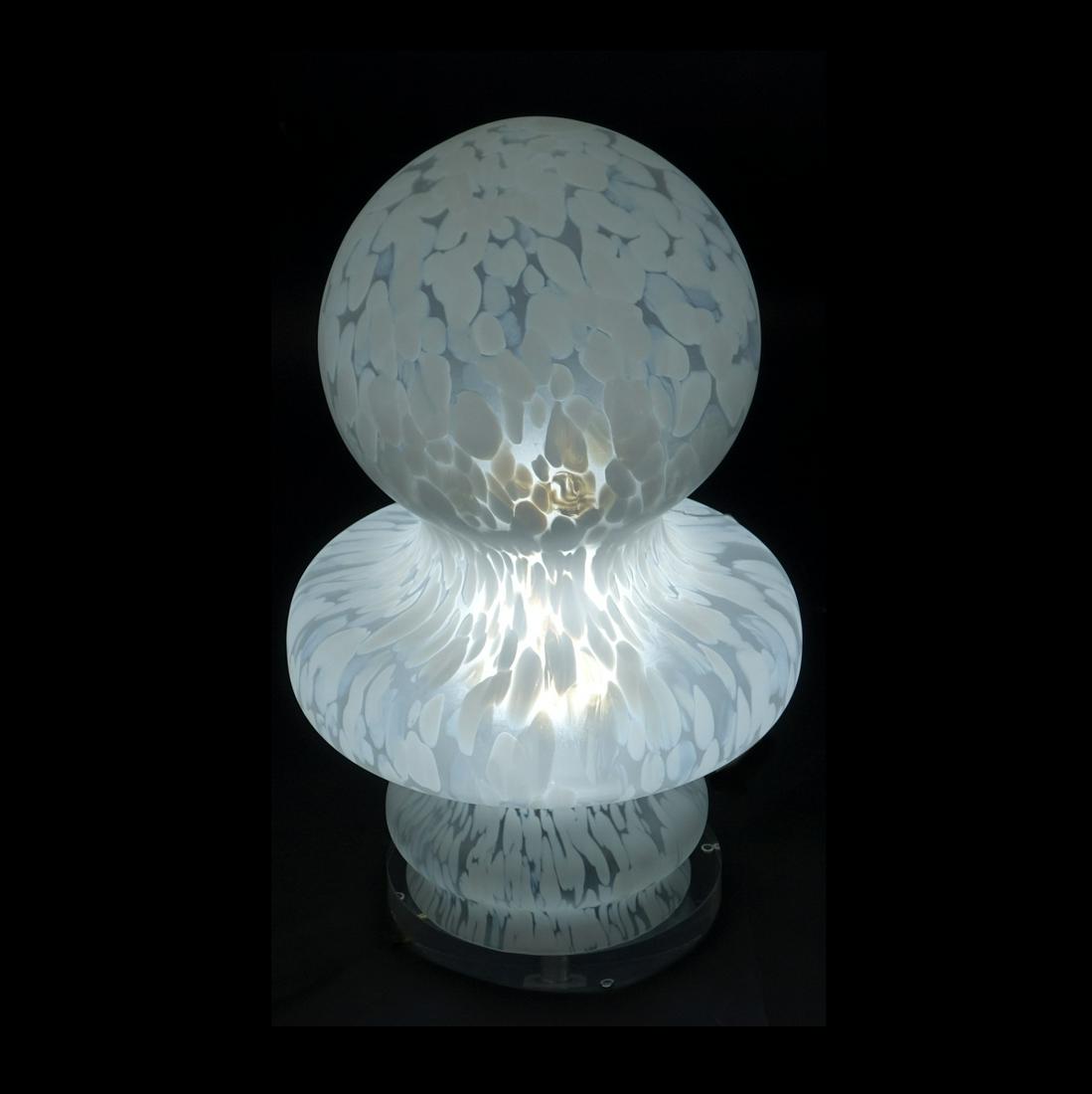 Murano Glass Lamp: Mid Century Murano Glass Lamp on Acrylic Base. Unsigned. Measures 20" H x 13" W. Condition: Good condition. Estimate: $200.00 - $300.00 Domestic Shipping: Third party