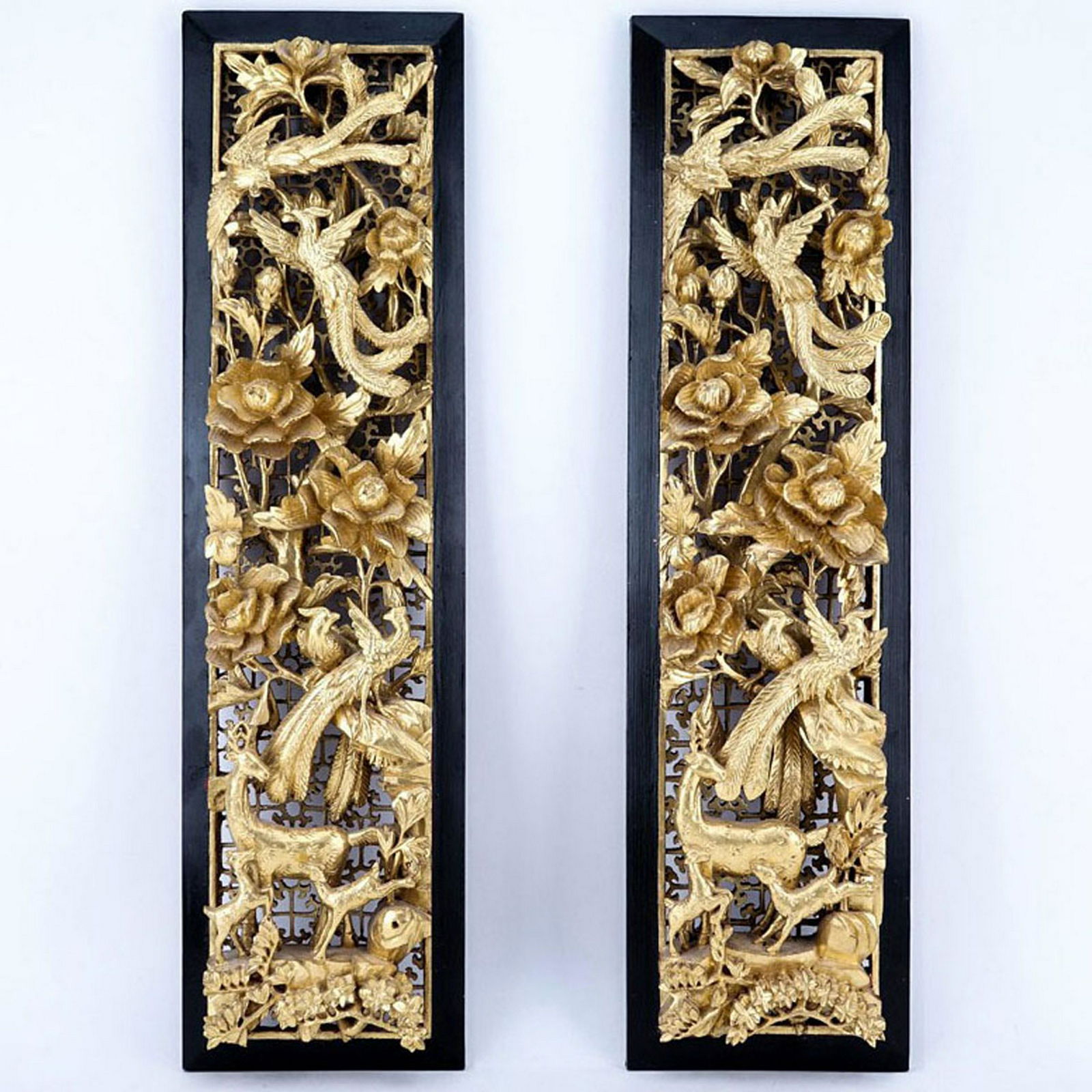 Pair of Chinese Giltwood Deep Relief Carved Panels. A (1 of 4)