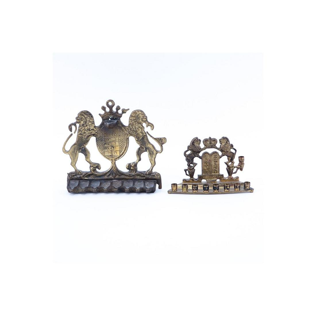 Grouping of Two (2) Vintage Gilt Brass Menorahs. (1 of 4)