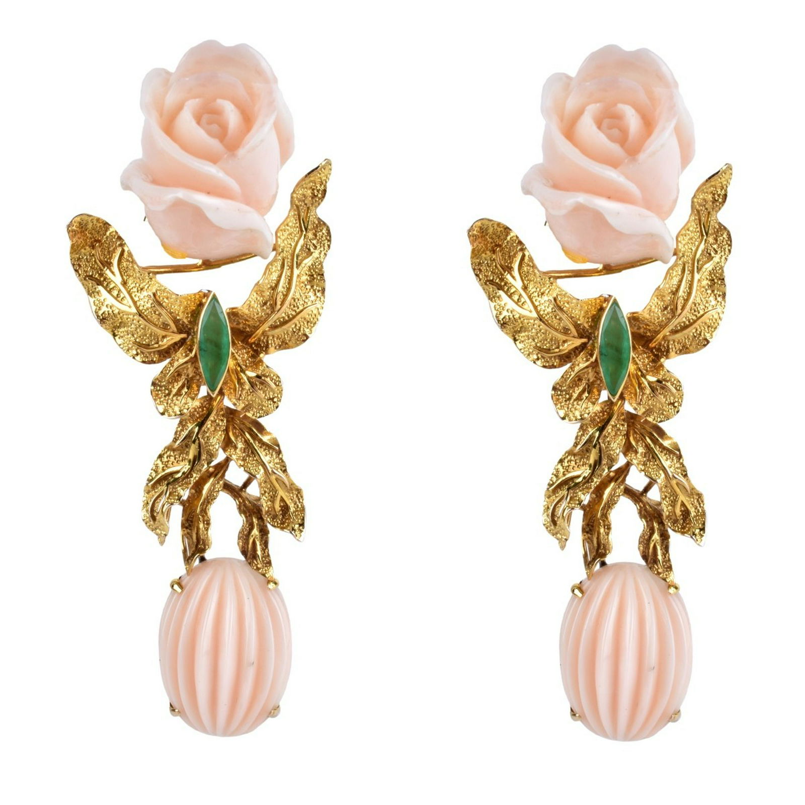 Coral, Emerald and 14K Earrings (1 of 4)