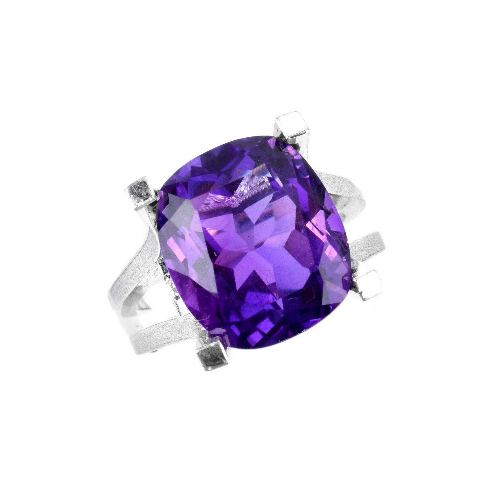 Modern Amethyst, Diamond and Platinum Ring. (1 of 6)