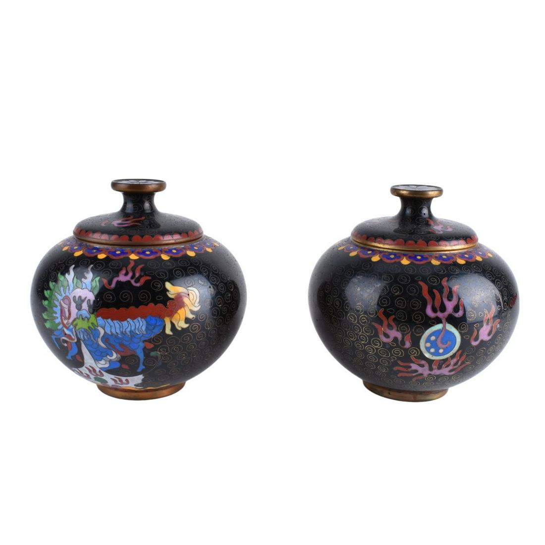 Pair of Chinese Cloisonne Enamel Covered Jars (1 of 6)
