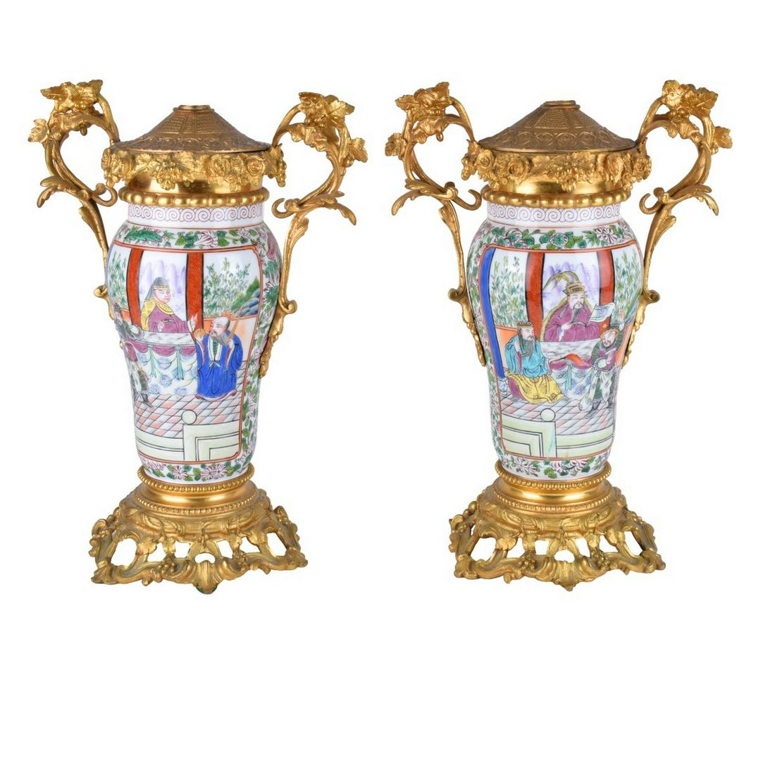 PR. Chinese Export Porcelain Lamp Vases Bronze Mou (1 of 5)