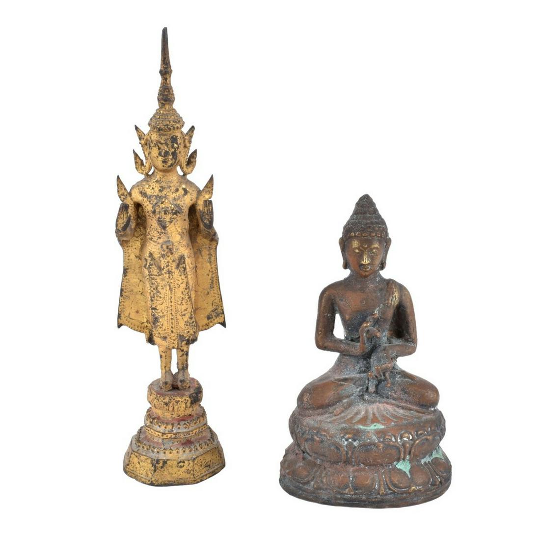 Two (2) Antique Thai Bronze Buddha Figurines (1 of 4)
