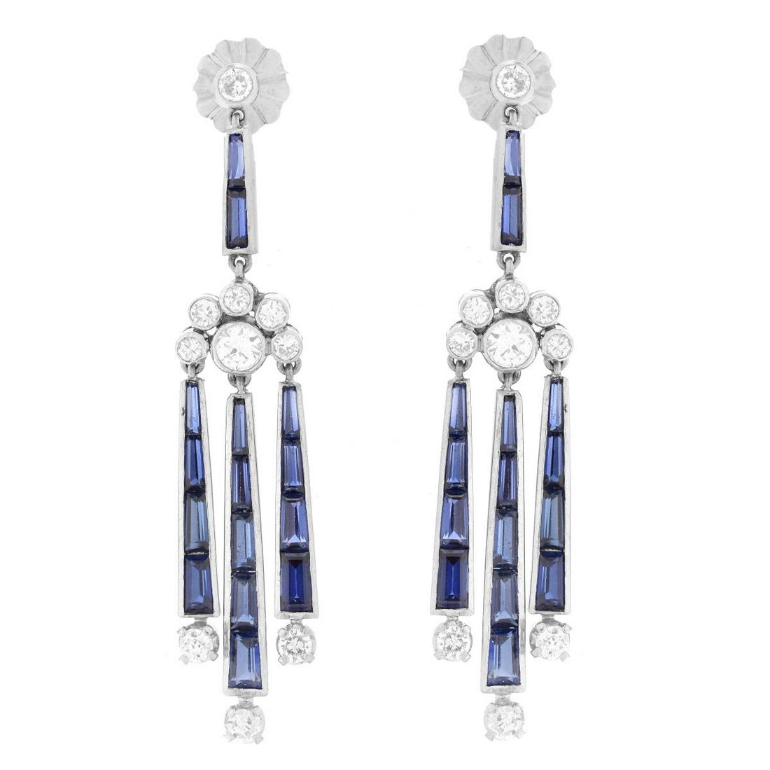 Antique Diamond, Sapphire and Platinum Earrings (1 of 5)