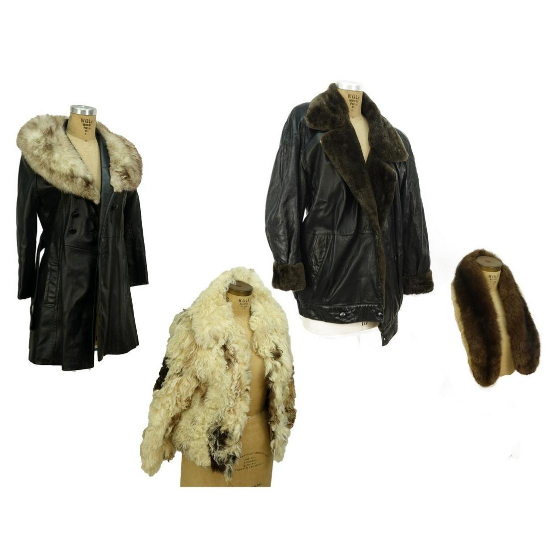 Four Pcs 3 Fur and Leather Coats 1 Mink Scarf (1 of 8)