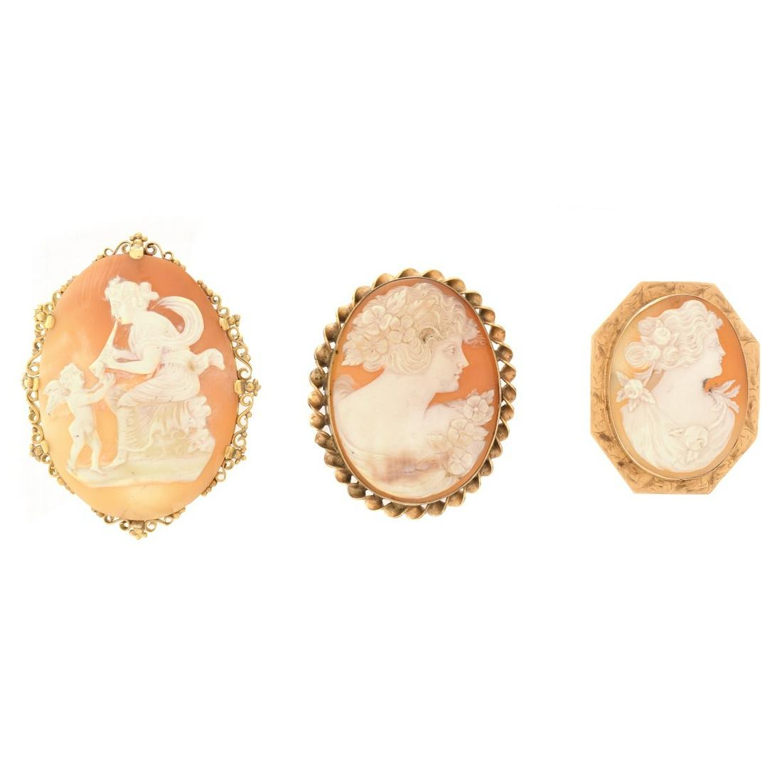 Three Antique Shell Cameo Brooches (1 of 2)