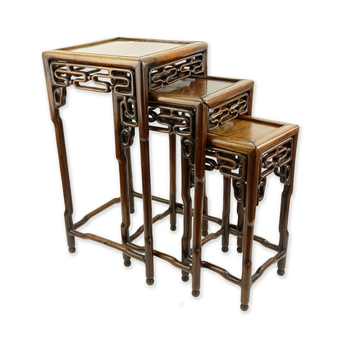 Set of Three (3) Chinese Hardwood Nesting Tables. (1 of 2)