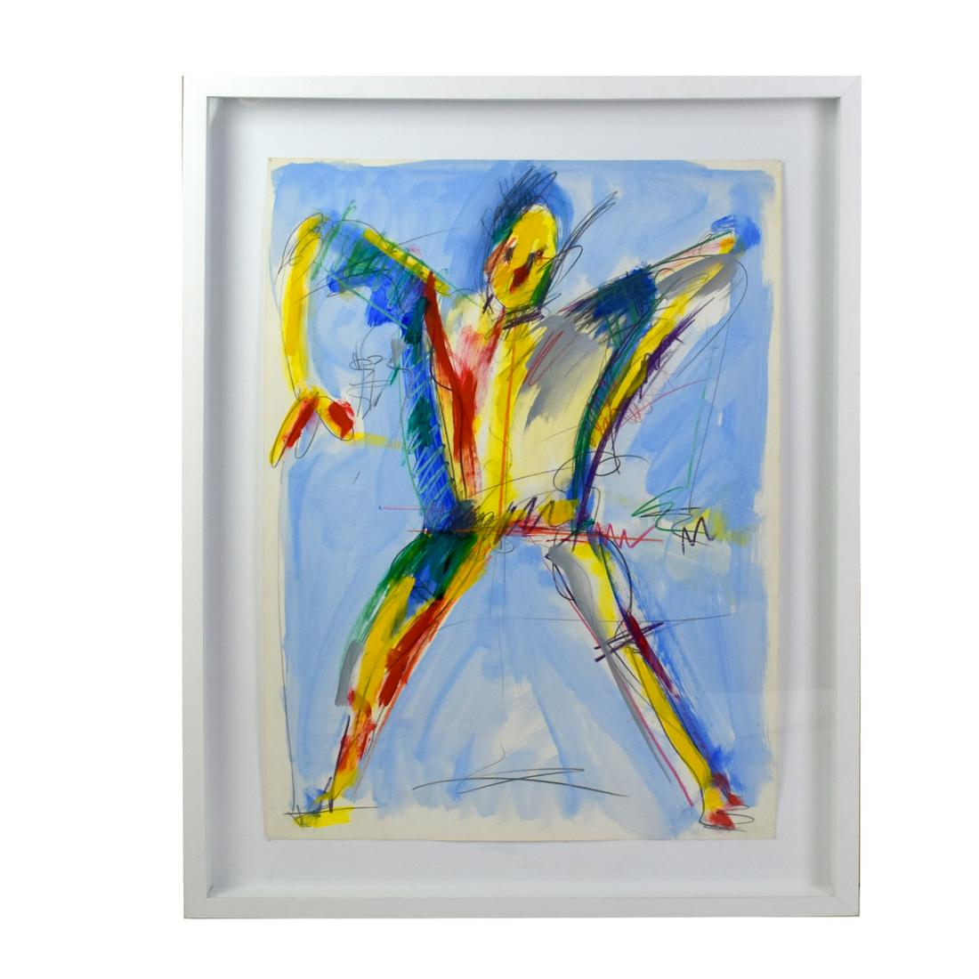Ivald Granato, Brazilian (born 1949): Ivald Granato, Brazilian (born 1949) Mixed Media on Paper, Abstract Standing Figure, Signed Lower Center. Blindstamp lower right. Measures 27-1/2 x 20" W, frame measures 33-3/8" H x 25-1/2" W. Conditi