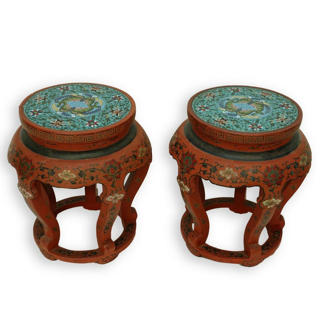 Chinese Red Lacquered Stools (1 of 2)
