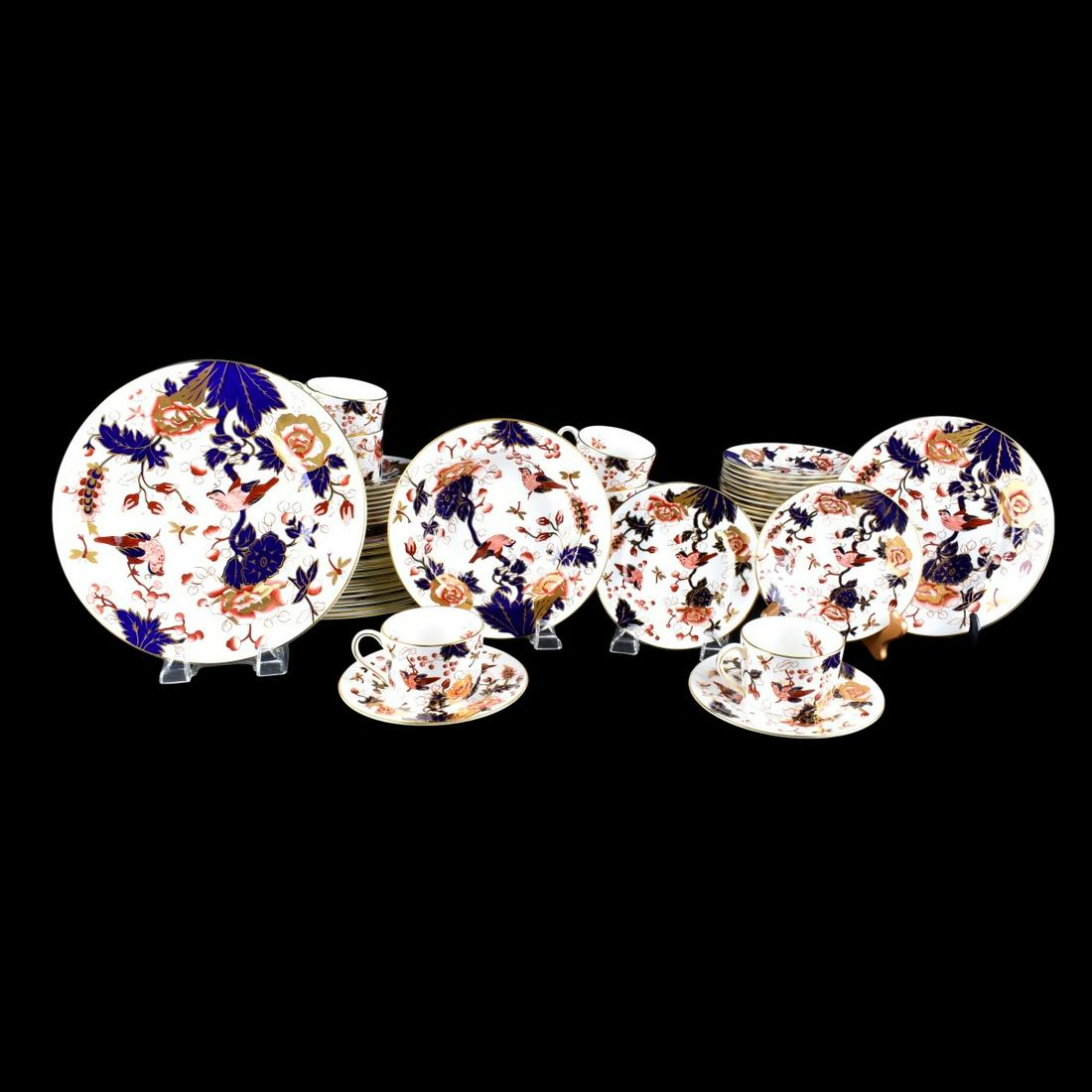 Coalport Hong Kong Dinner Set: Coalport Hong Kong Mauve Flowers Bone China Dinner Set. Fifty Nine (59) Pieces. Made in England. 12 Dinner Plates 10-3/4" D, 12 Salad Plates, 11 Bread and Butter, 12 Soup Bowls, 12 Flat Cups, 12 Sauce