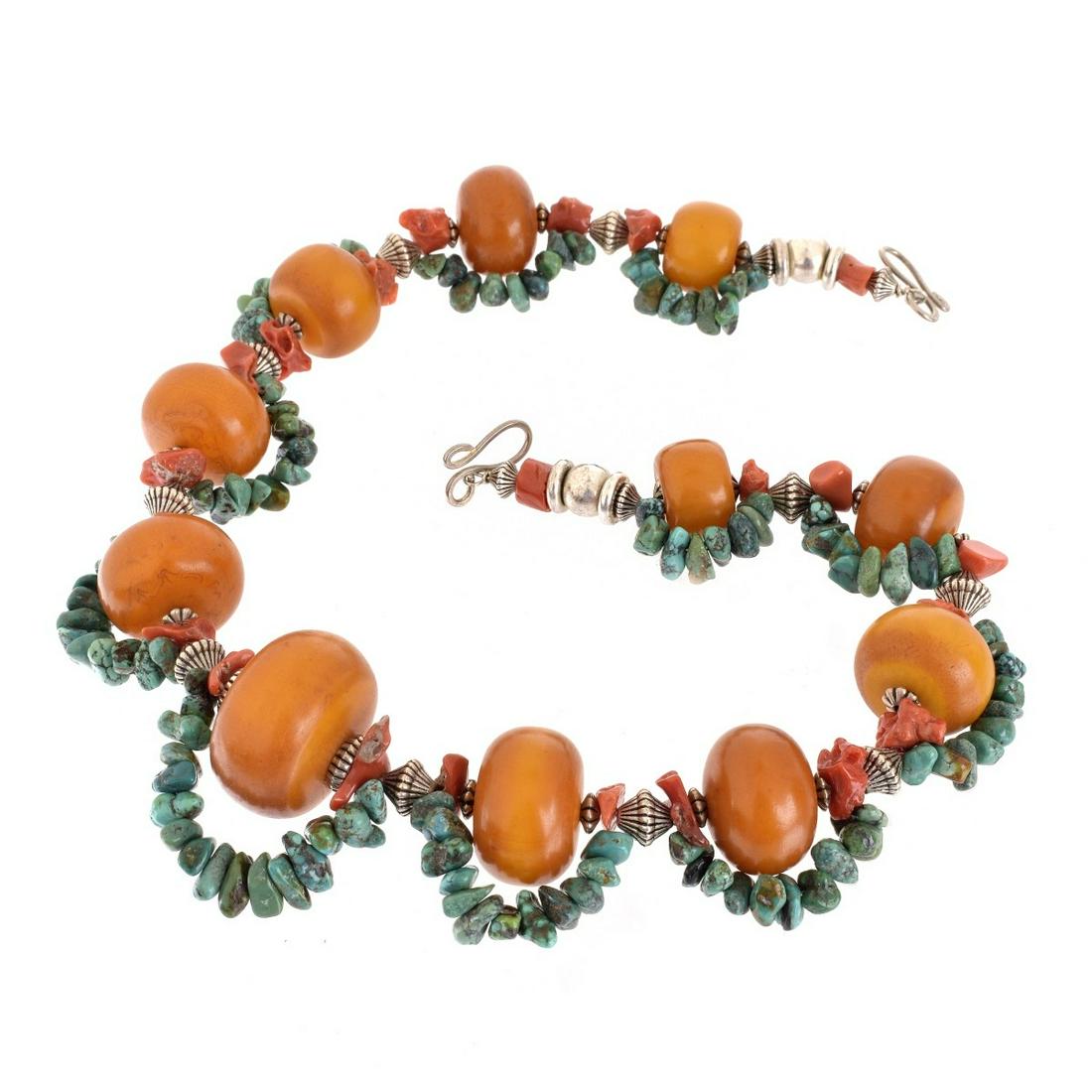 Mali Amber, Turquoise and Coral Necklace (1 of 4)