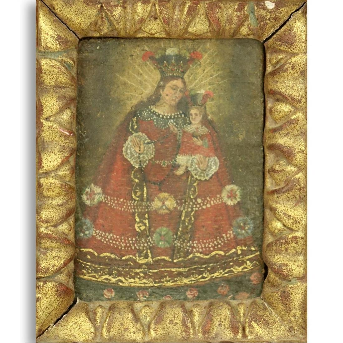 Antique Cuzco School Miniature Oil on Board (1 of 4)