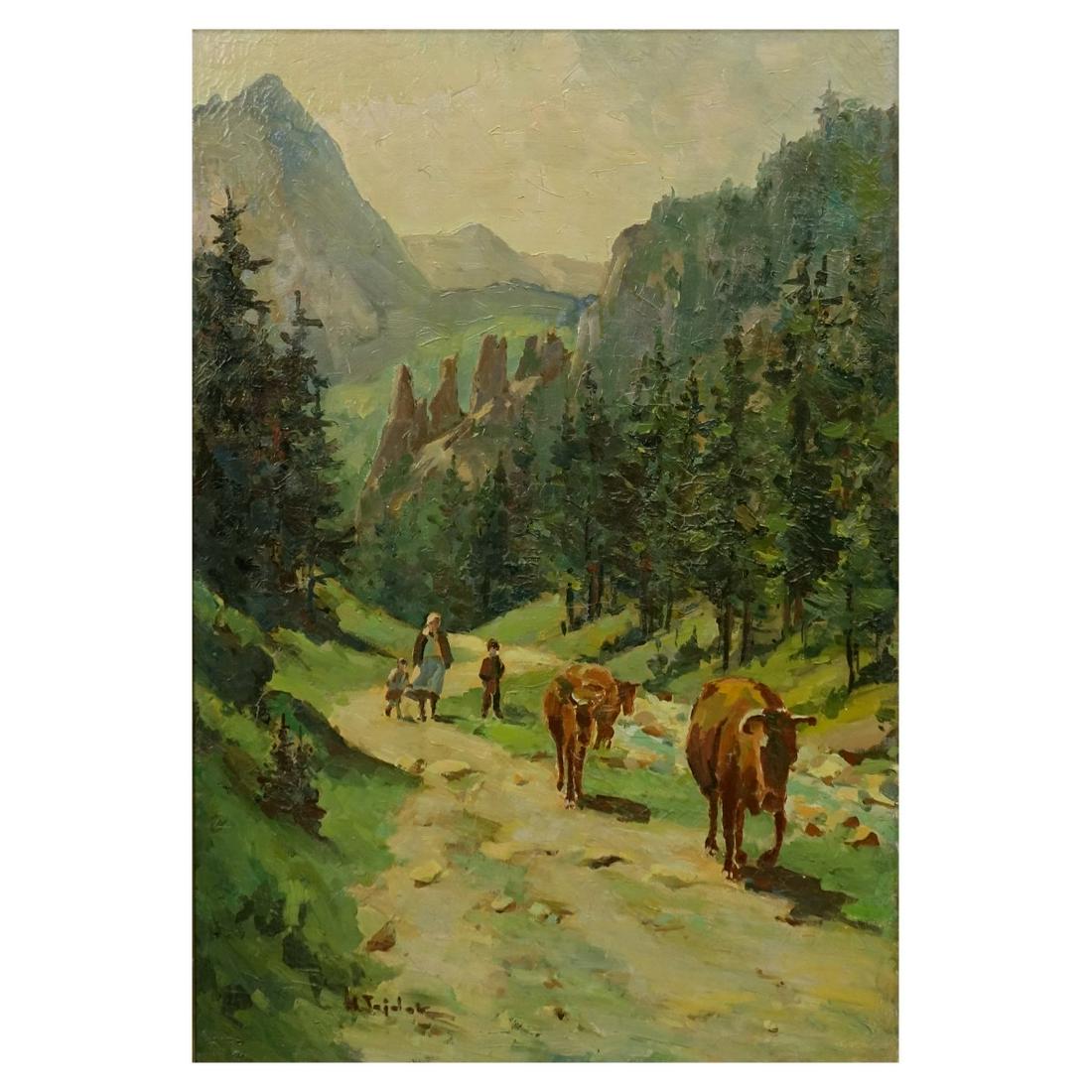 19/20C Polish School O/P Cows in Tatra (1 of 4)