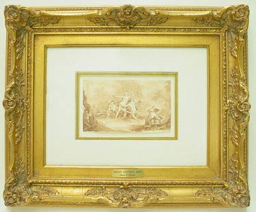 Johann Friedrich Bolt German (1769-1836) Pen/Ink &: Johann Friedrich Bolt German (1769-1836) Pen and Ink and Watercolor "Diana and Actaeon" Unsigned. Very Good Condition. Provenance: Purchased at Auction Swann Galleries New York City. Measures 5 Inches