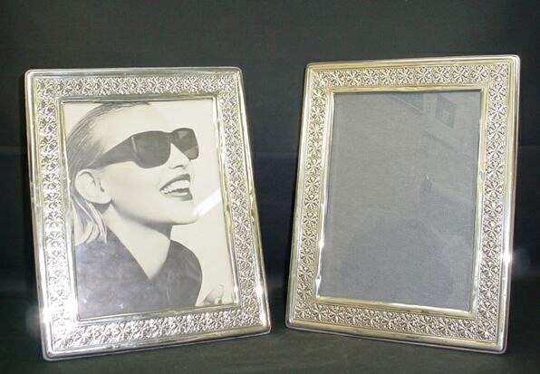 Pair of Contemporary Italian Sterling Silver Frame: Pair of Contemporary Italian Sterling Silver Frames. Signed. Pings, Dings, Wear from Use or else Good Condition. Measures 12-5/8 Inches by 10-1/8 Inches. Will Take a 9-1/2 Inch by 7-1/2 Inch Photo. Sh