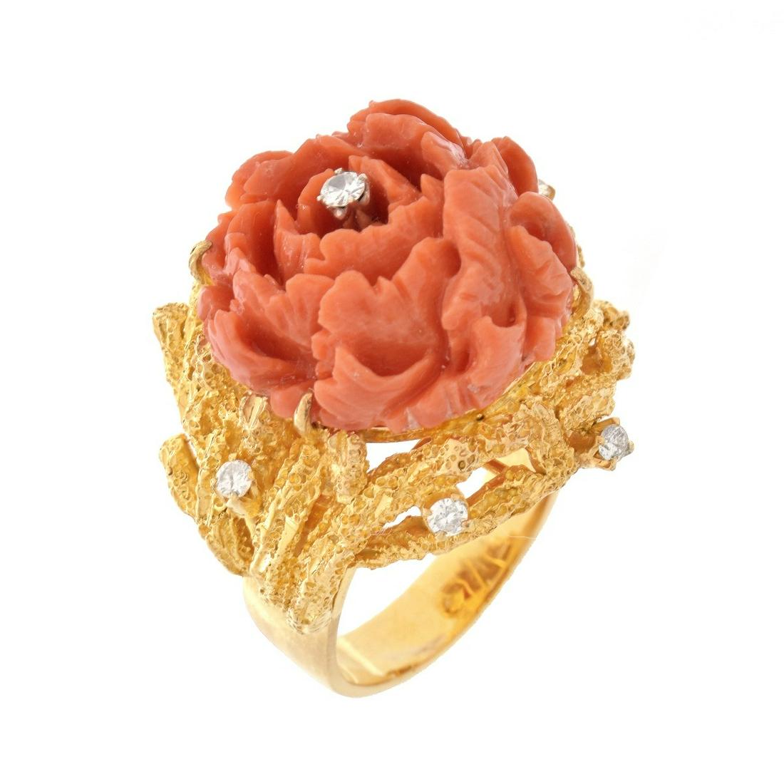 Vintage Coral, Diamond and 14K Ring (1 of 7)
