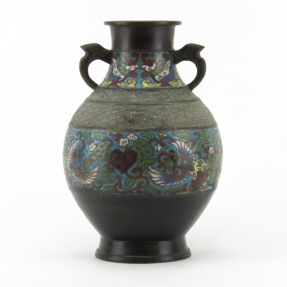 Antique Japanese ChamplevÃ© Enamel Bronze Vase (1 of 5)