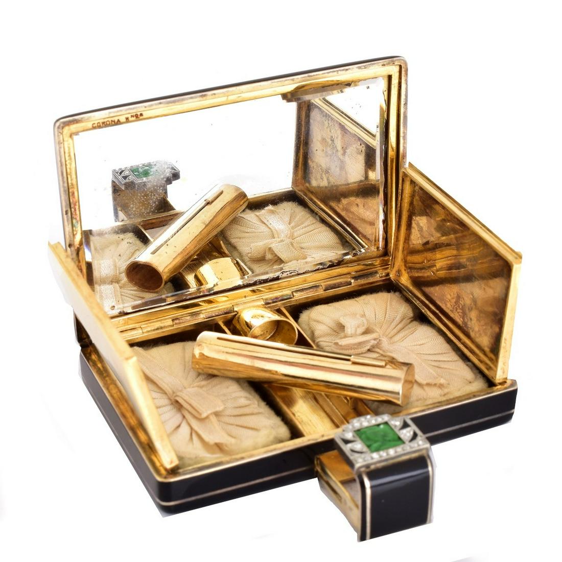 Art Deco Corona Enamel Diamond Jade Compact (1 of 5)