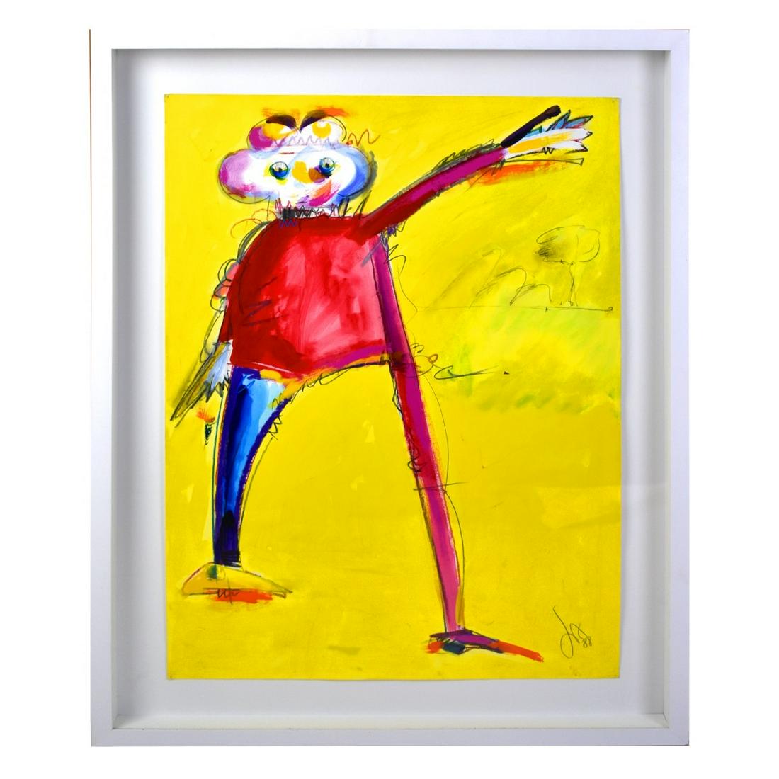 Ivald Granato, Brazilian (born 1949): Ivald Granato, Brazilian (born 1949) Mixed Media on Paper, Abstract Standing Figure, Signed and Dated 1988 Lower Right. Measures 27-1/2 x 20" W, frame measures 33" H x 25-1/2" W. Condition: Good condi