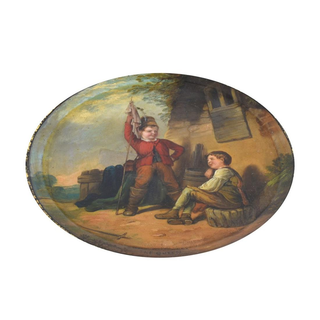 Antique English Black Lacquered Brass Handle Plate (1 of 6)