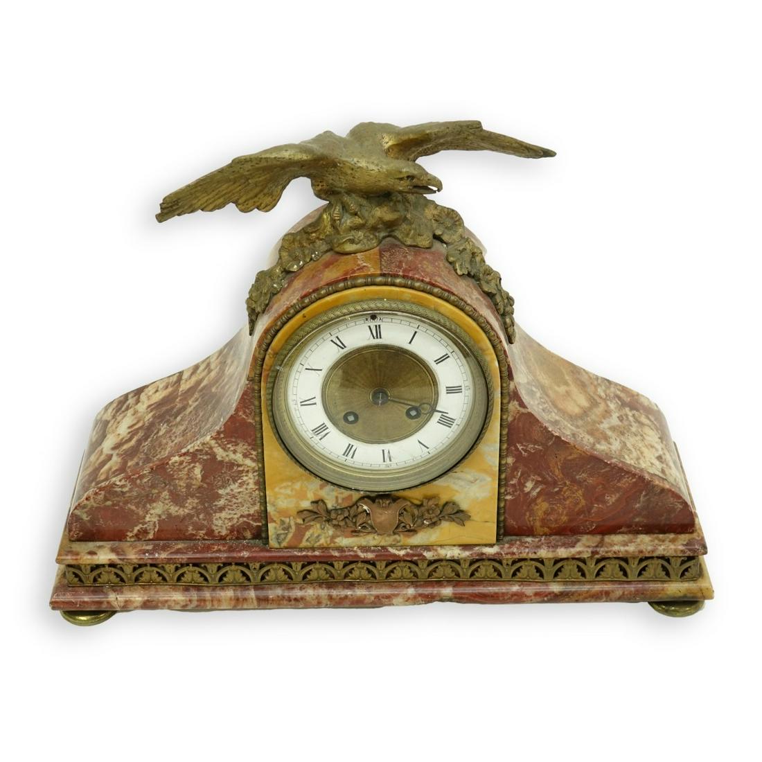 French Rouge Marble Clock Bronze Eagle Figurine (1 of 9)
