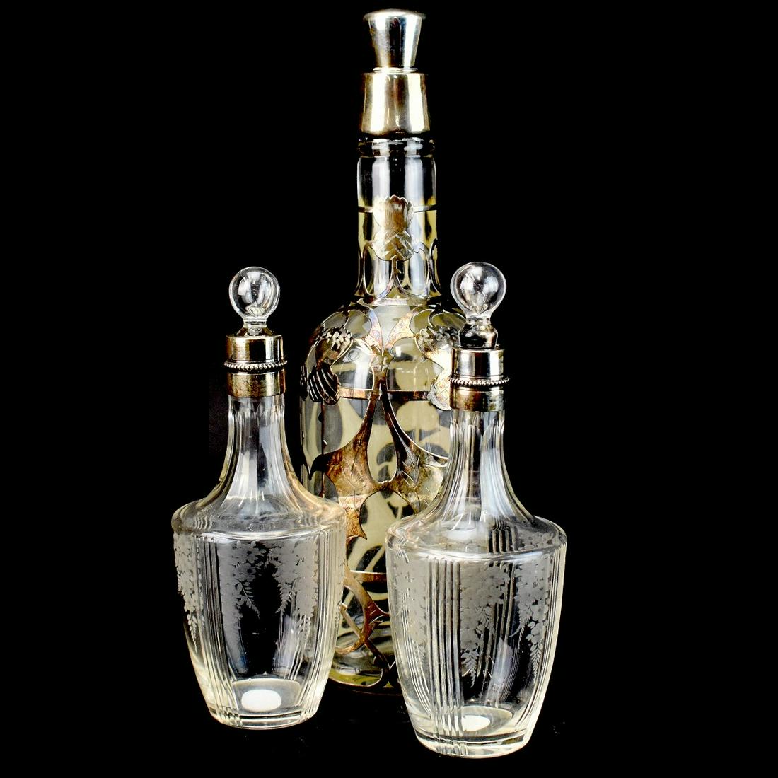 Vintage Silver overlay Glass Decanters (1 of 5)