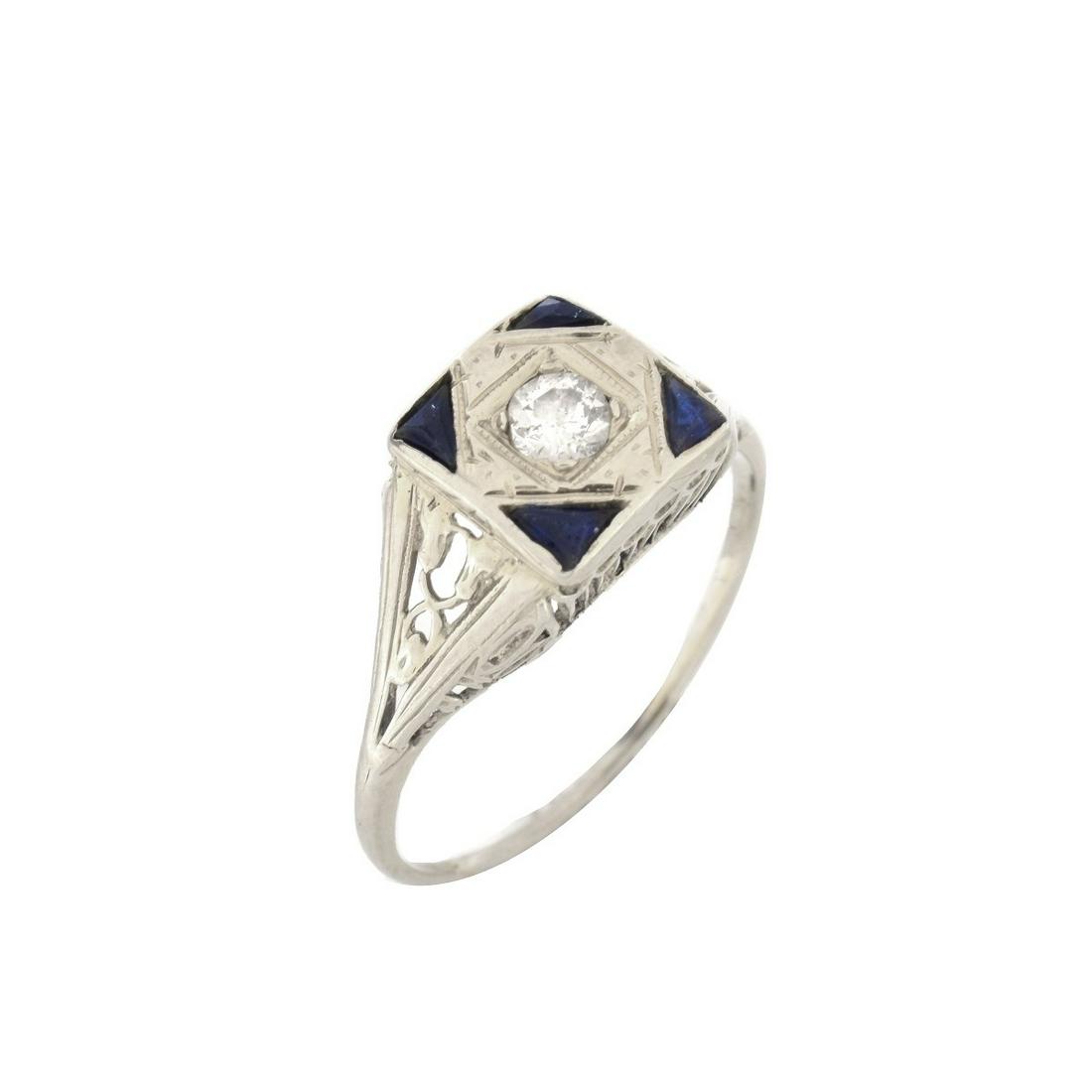 Art Deco Diamond Sapphire and 14K Ring (1 of 6)