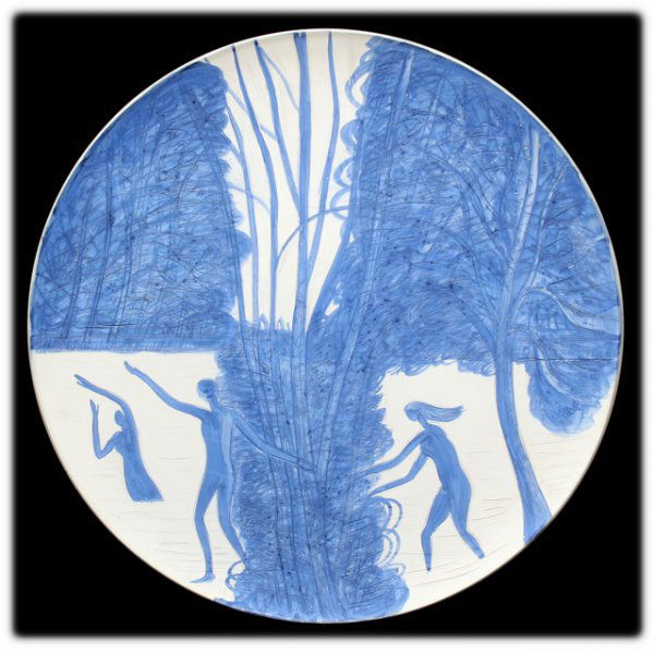 André Brasilier French (born1929- ) Ceramic Sculptu: André Brasilier French (born1929- ) Ceramic Sculpture "La Riviere Bleu" Signed en Verso Stamped André Brasilier, Limited Edition 16/50, Sassi-Millici Vallauris Edition and Empreinte Originale André