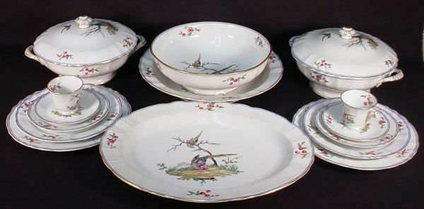 73pc Gilt L. Bernardaud &Co Limoges Sceaux Dinner: Seventy-Three (73) Piece Gilt Trimmed L. Bernardaud and Company B&Co. Limoges France Porcelain Dinner Service in the "Sceaux" Pattern. Underglazed Green, Black and Purple Back Stamp Signed B&Co., Limo