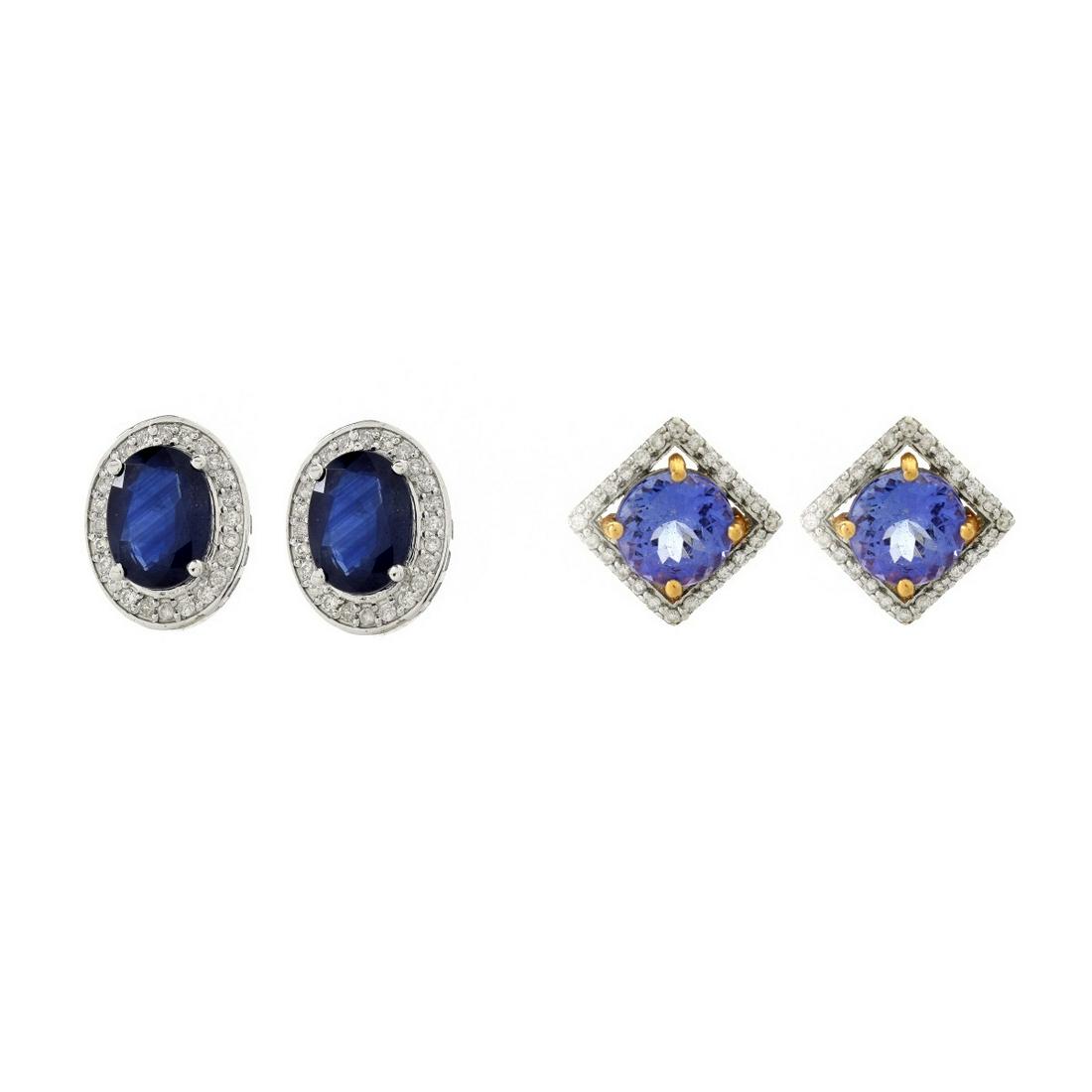 Two Pair of Gemstone and Diamond Ear Studs (1 of 2)