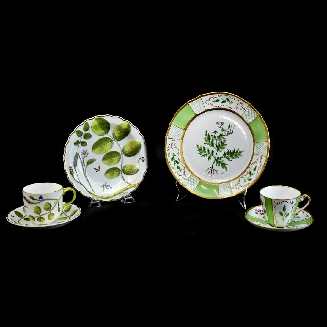 2 Porcelain Luncheon Sets: Two (2) Porcelain China Luncheon Sets. 3 pieces Tea, saucer and plate Worchester Bone china The Blind Earl. The other SF Denmark 1971 cup, saucer and plate 8"Handpainted Erodium cicutariu and Rhododen