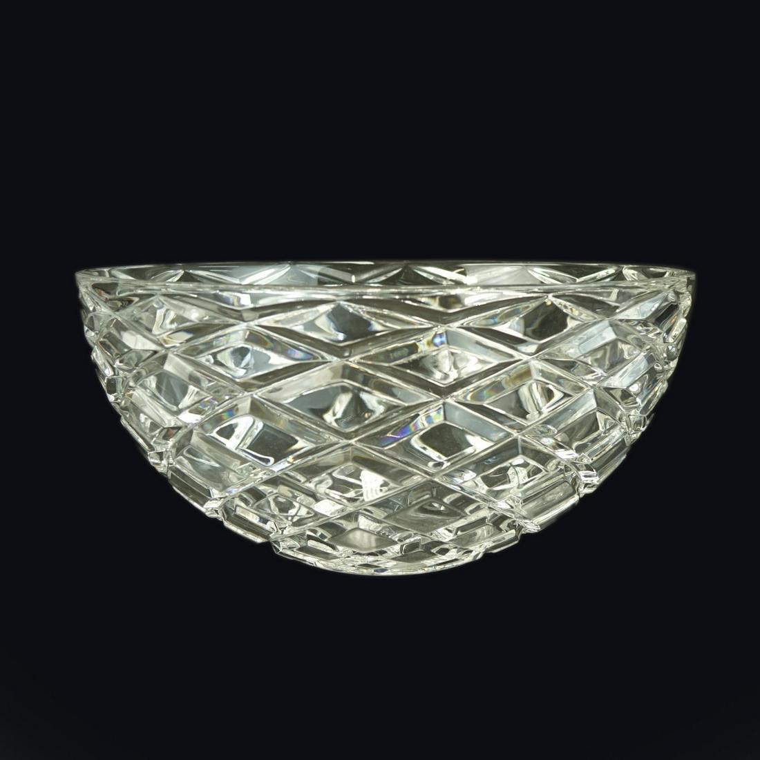 Tiffany & Co. Diamond Cut Crystal Bowl: Tiffany & Co. Diamond Cut Crystal Bowl, signed acid etch and R in a broken circle. Measures 4-3/4" H x 9-3/4" Diameter Condition: Good condition, light scratching to base normal for a preowned item. E