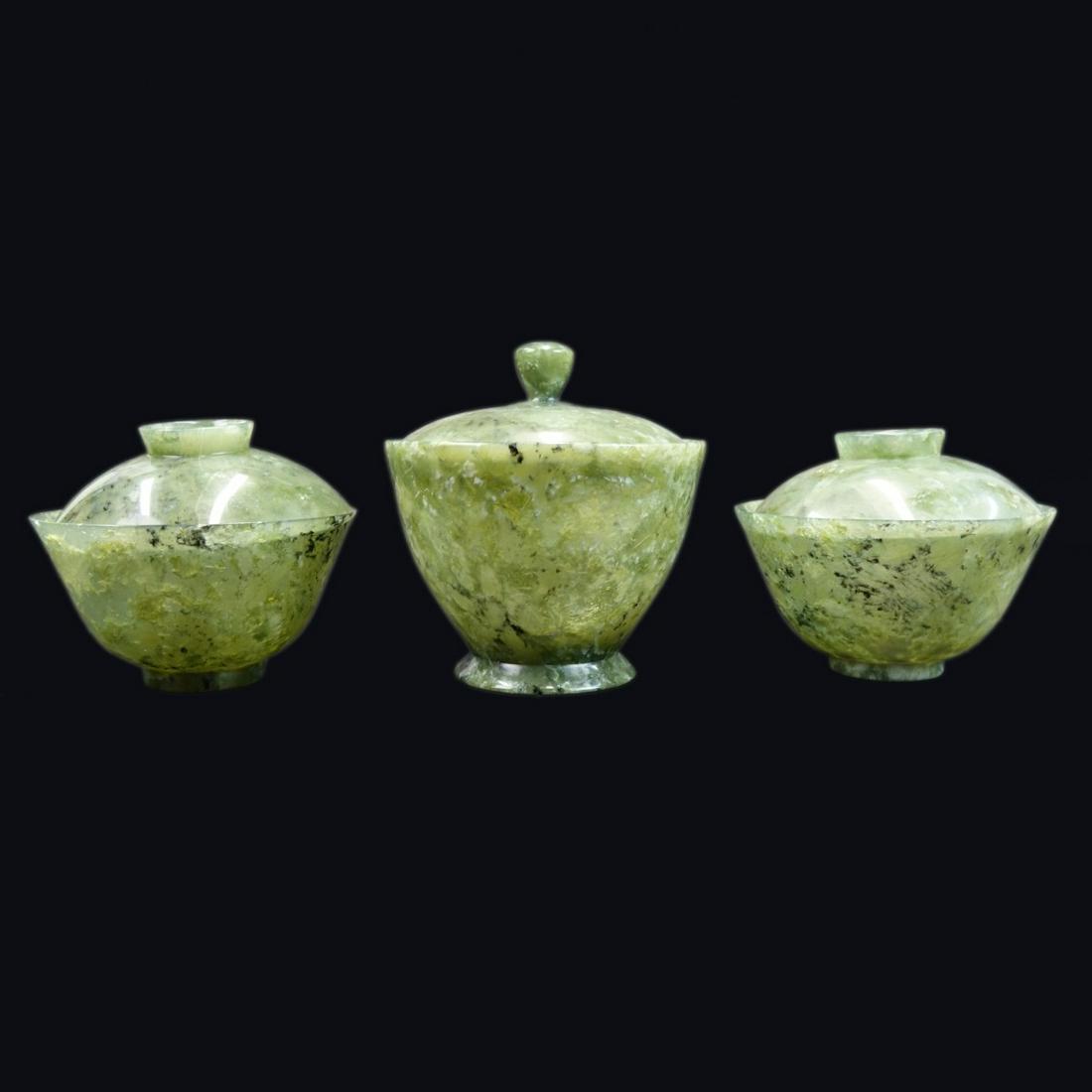 3 Chinese Jade Covered Bowls (1 of 5)