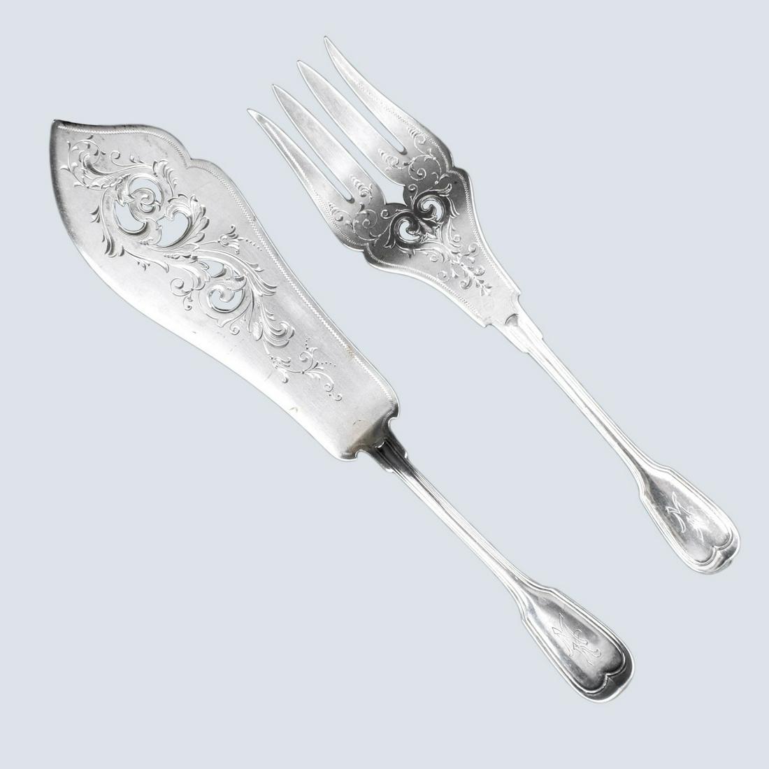 Antique J. Dux 800 Silver Chased Fish Set (1 of 5)