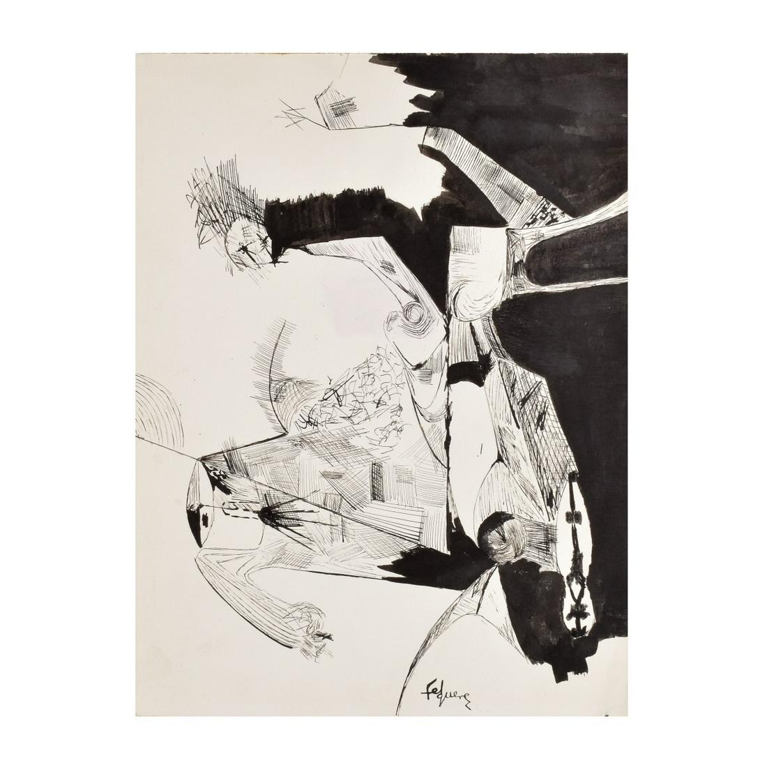 Manuel Felguerez (Mexico 1928- ) Ink on Paper: Manuel Felguerez (Mexico 1928- ) Abstract Ink Gouache on Paper. Signed approperately. Measures 9-1/4" H x 12-3/8" W Condition: Good condition, bumps and loss to corners, small tear to one side, edges 