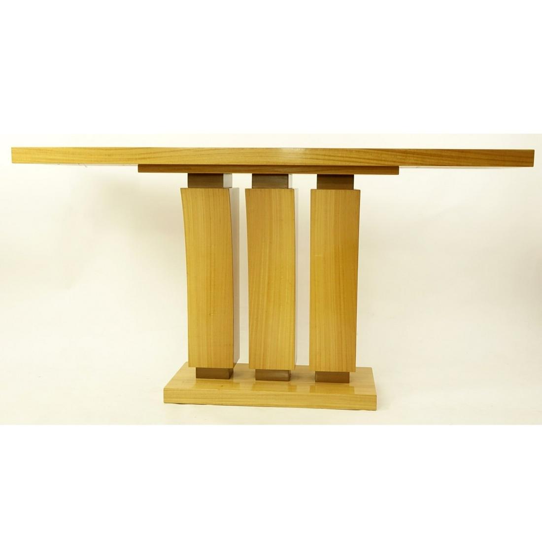 Art Deco Style Satinwood Console Table: Modern Art Deco Style Satinwood Console Table. Measures 32-1/4" H x 60" W x 16" Depth. Provenance: Collection from 2100 South Ocean Blvd, Palm Beach, Florida. A luxury condominium in the Historic Sloa