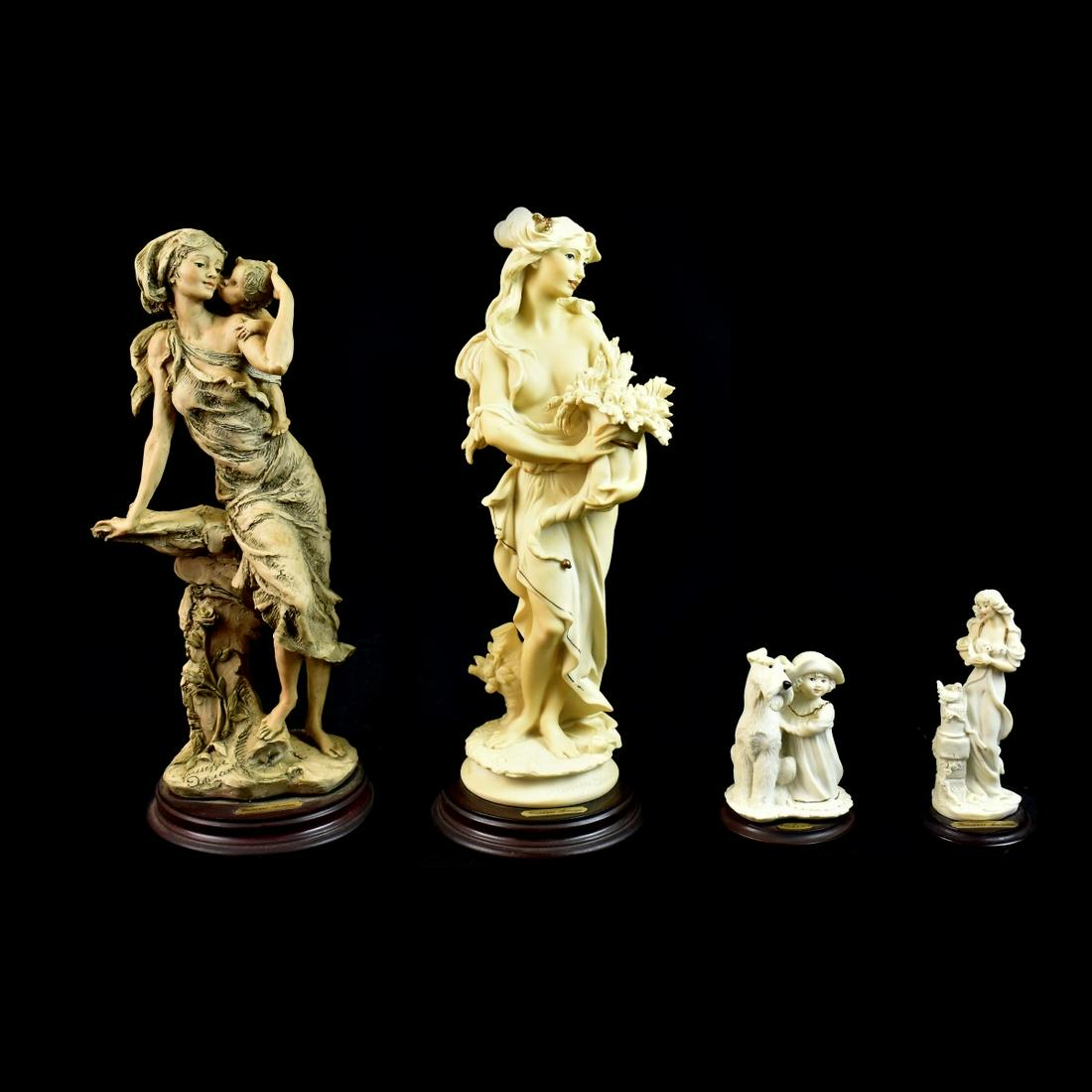Four Giuseppe Armani Figurines: Four (4) Giuseppe Armani Figurines, Florence summer lady, Soft kiss to mother 872/2500, Perfect match child and dog, lady with doves. All signed, M mark and dated. Largest measures 12-1/4" H smallest