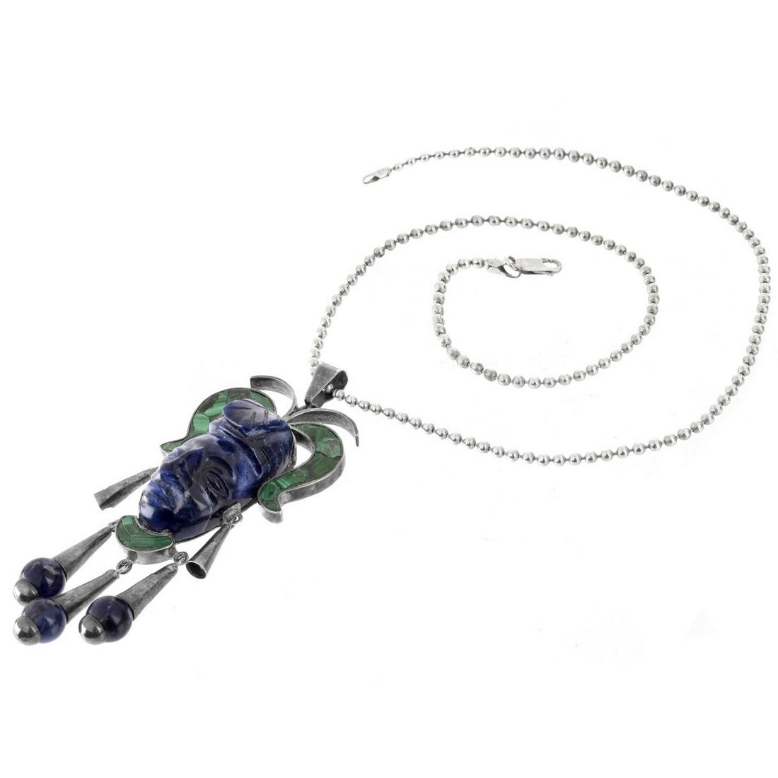 Mexican ACL Silver, Lapis and Malachite Pendant (1 of 6)
